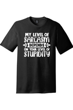 My Level of Sarcasm Depends on Your Level of Stupidity | District Perfect Tri Tee