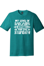 My Level of Sarcasm Depends on Your Level of Stupidity | District Perfect Tri Tee