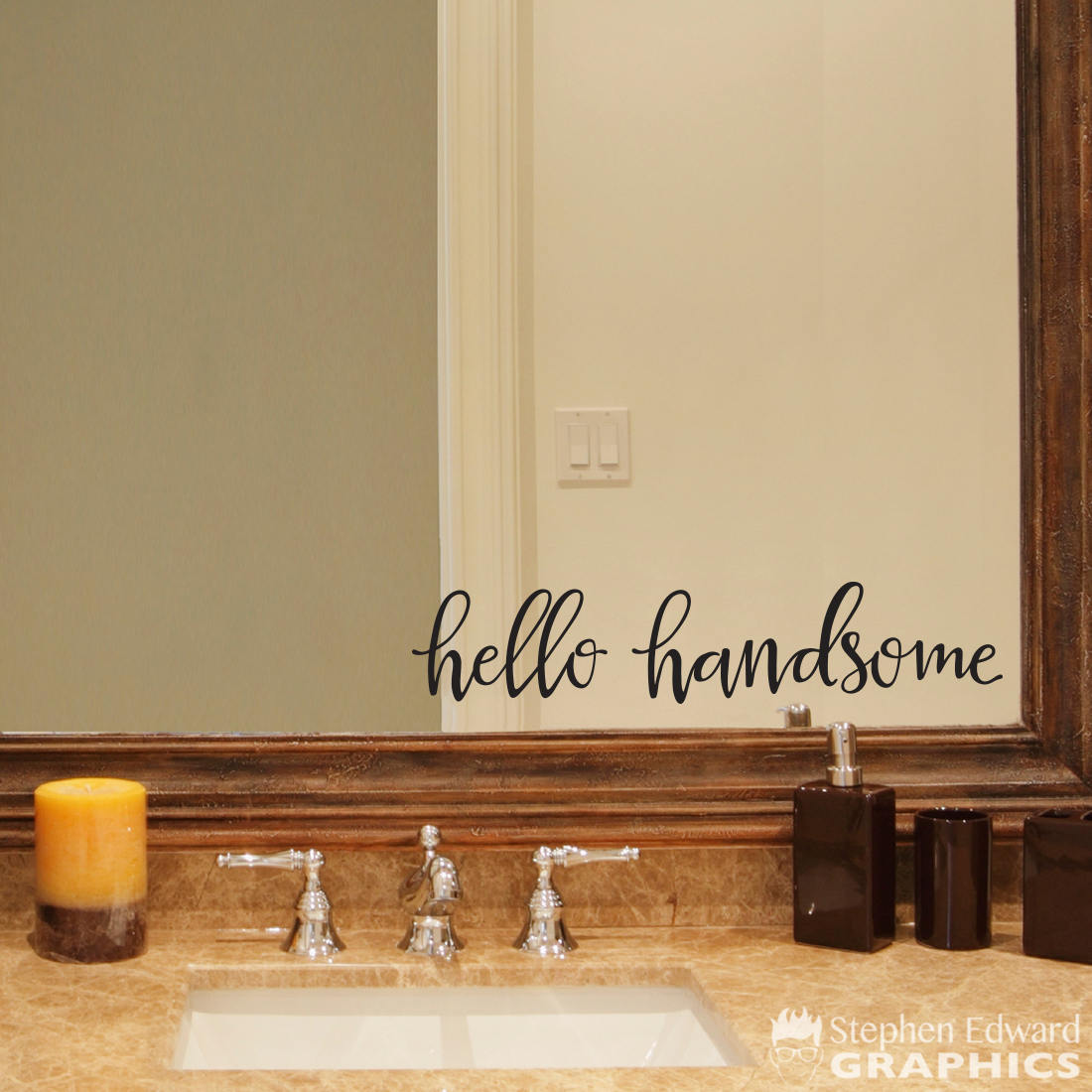 Hello Handsome Decal. Husband or Boyfriend Gift. Bathroom Mirror Decor.