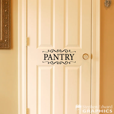 Pantry Decal - Door Sticker - Pantry with scrolls Wall Decal - Kitchen Decor