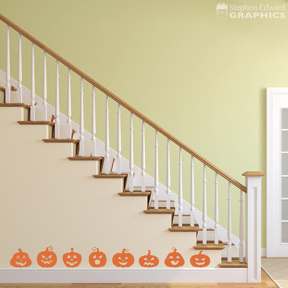 Jack-o-Lantern Decal Set - Halloween Decor - Pumpkin Wall Sticker - Set of 8