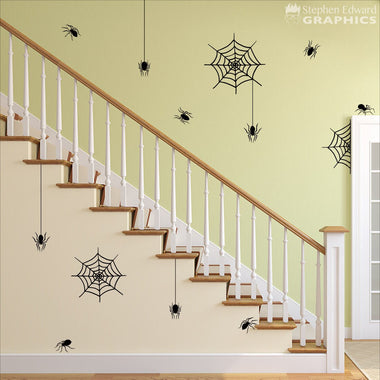 Spider and Spiderweb wall decal set. Halloween decor.