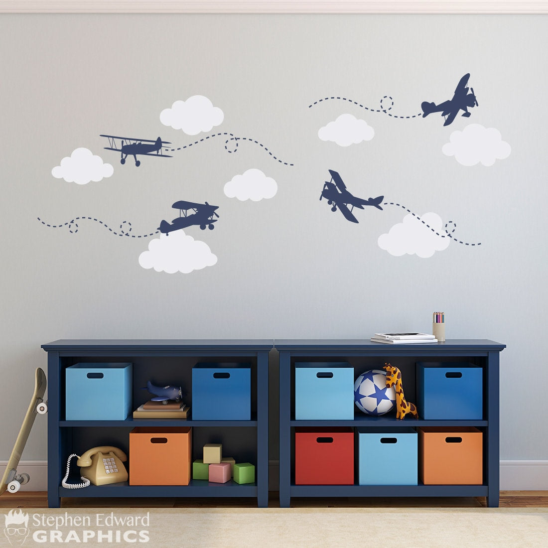 Airplane Cloud Decal Set Wall Decal | Wall Sticker