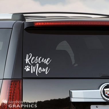 Rescue Mom Car decal with pawprint.