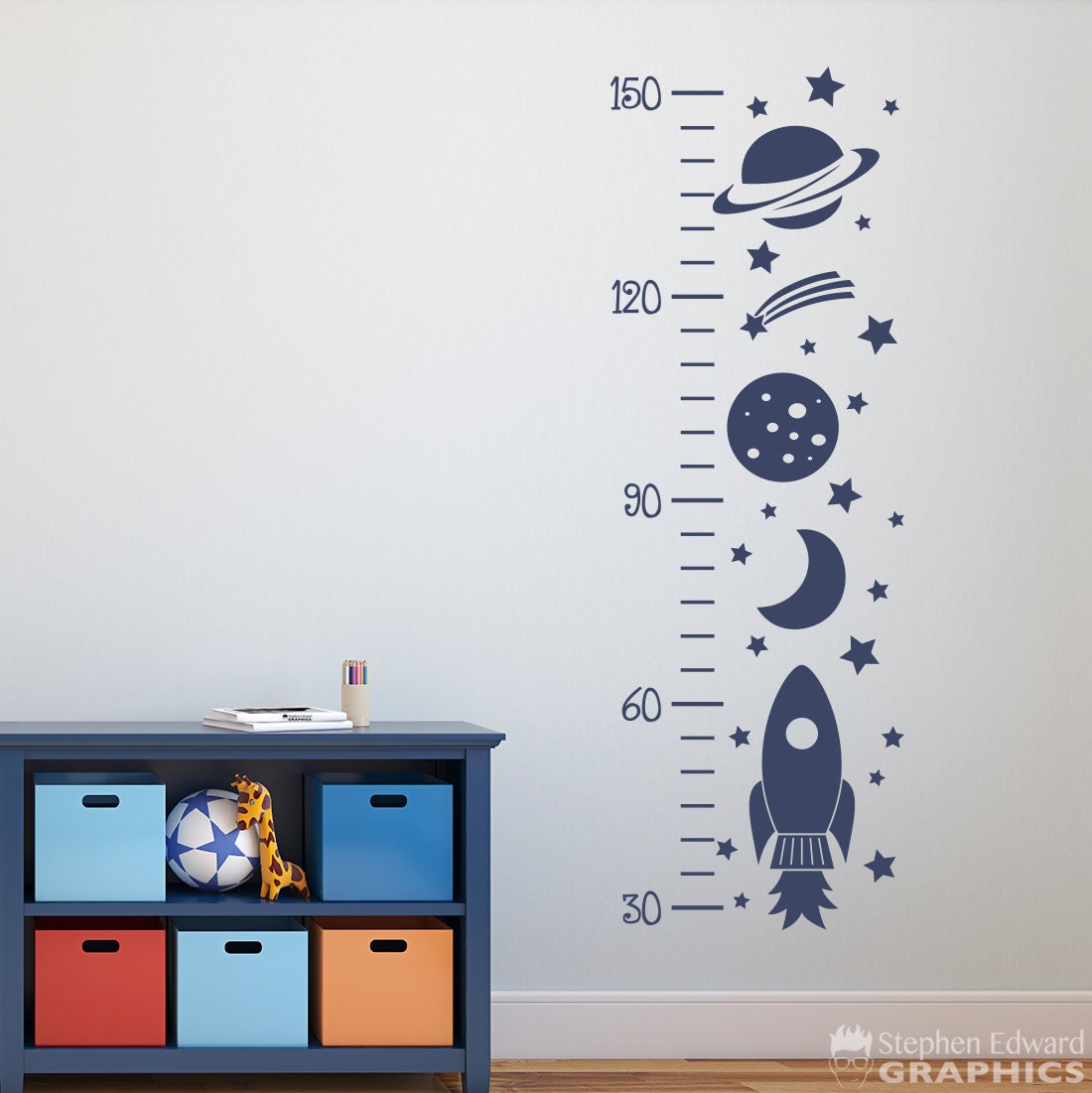 Rocket Growth Chart Decal - Outer Space Decor - Rocket Wall Art - Wall Decals for Kids