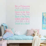 Be a Princess Decal | Girl Bedroom Wall Art Vinyl Decor | Printed Wall Decal