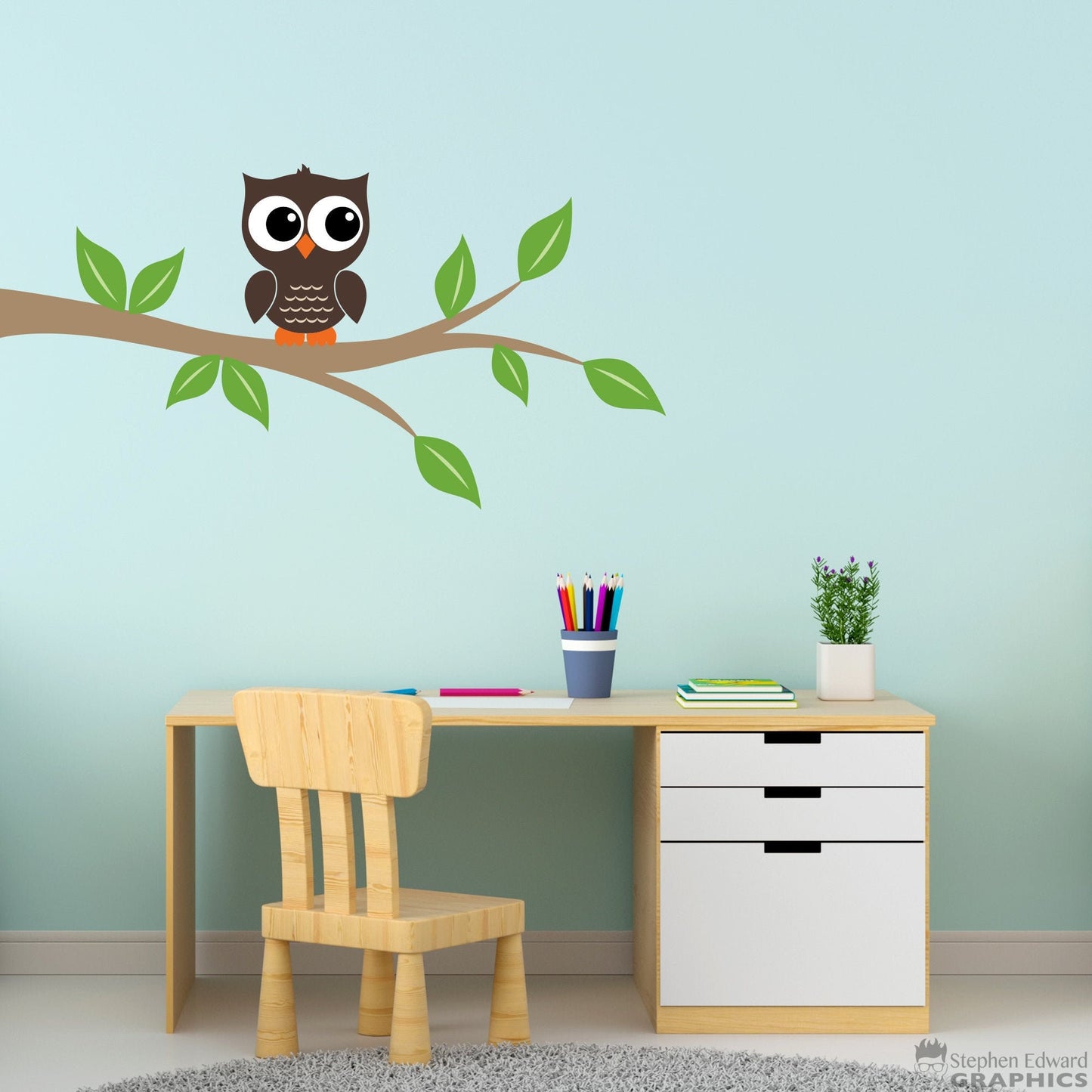 Owl on a Branch Wall Decal - Owl Wall Art - Kids Decal