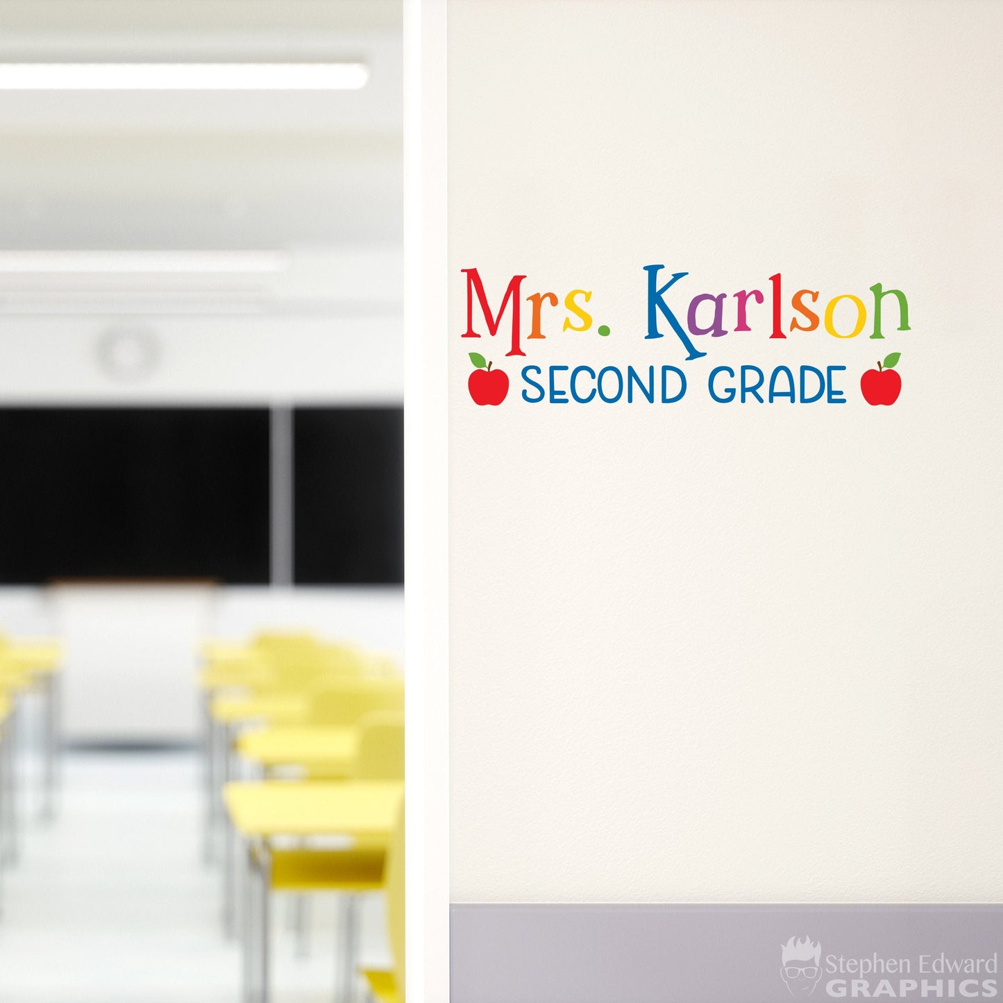 Teacher Name and Grade Classroom Decal - Teacher Door Decor - School Wall Art