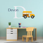 School Bus Decal Set. Initial & Name Personalized Wall Decal.