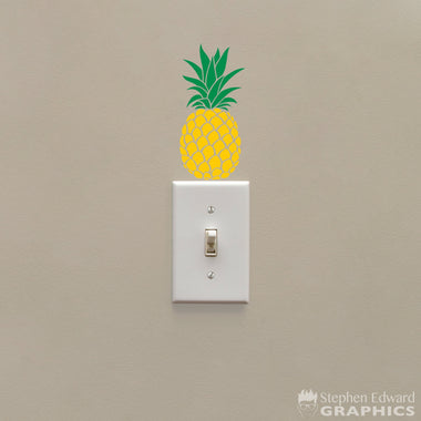 Pineapple decal that fits nicely above a light switch. Yellow and green colors.