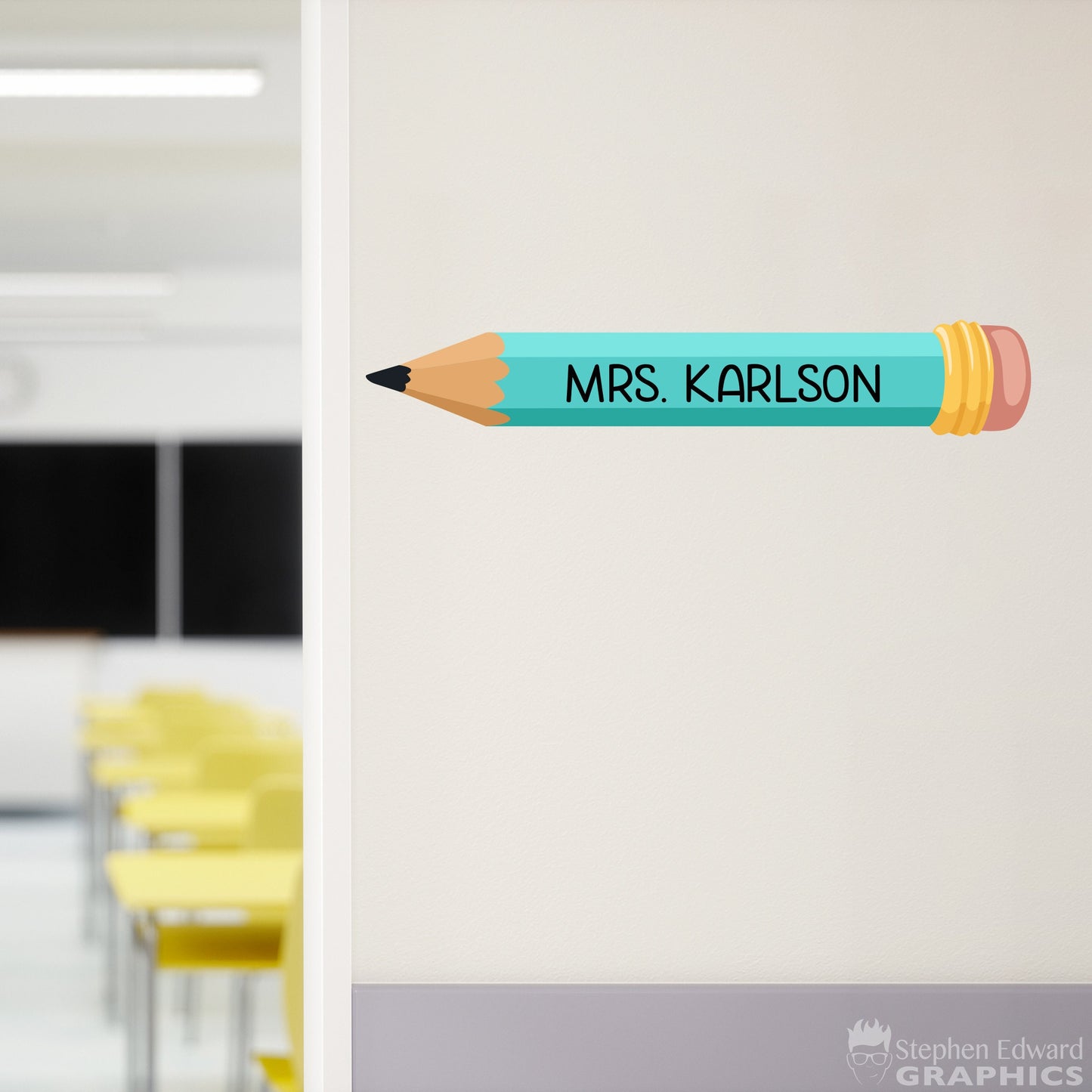 Pencil Wall Decal | Teacher Name | Classroom Door Decor | School Wall Art