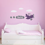 Airplane Wall Decal with Girls Personalized Name Wall Decal | Wall Sticker