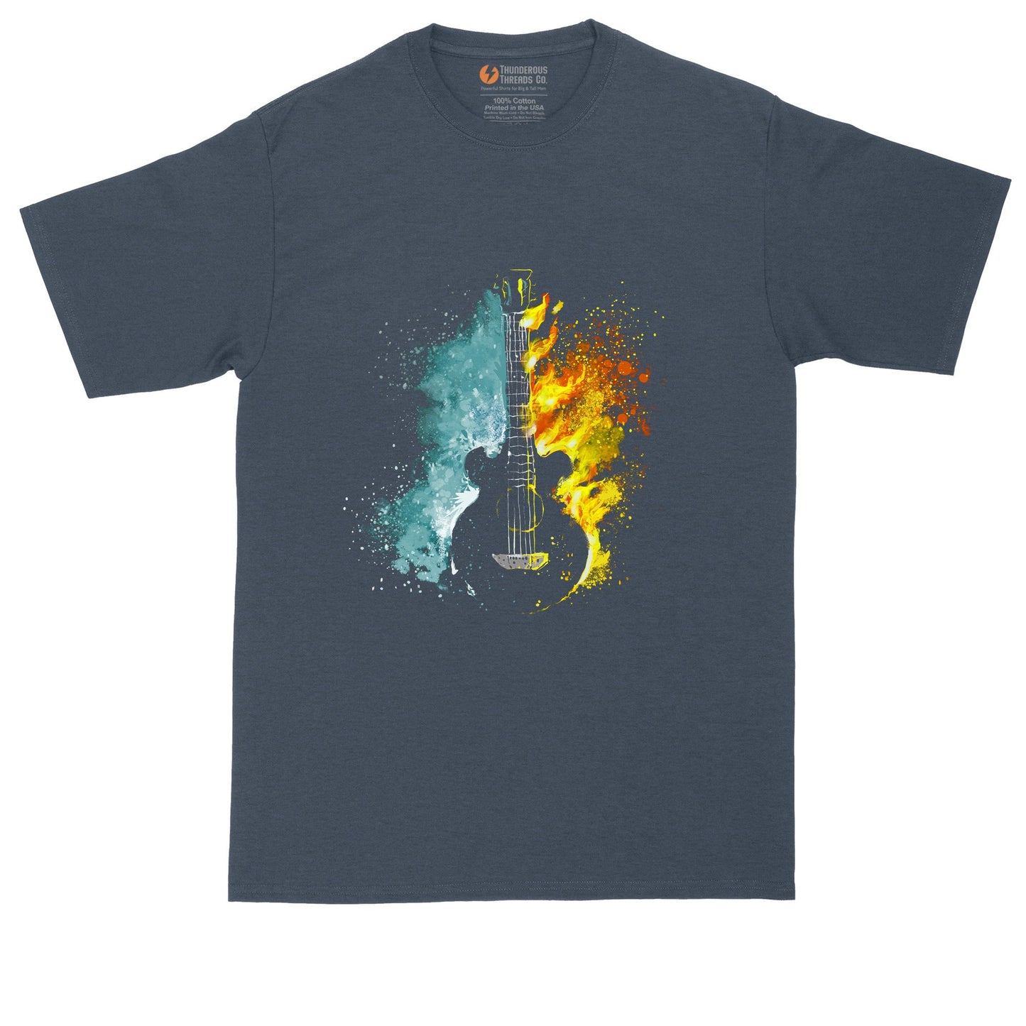 Fire and Water Guitar Design | Music Shirt | Guitar Player Shirt | Mens Big and Tall T-Shirt