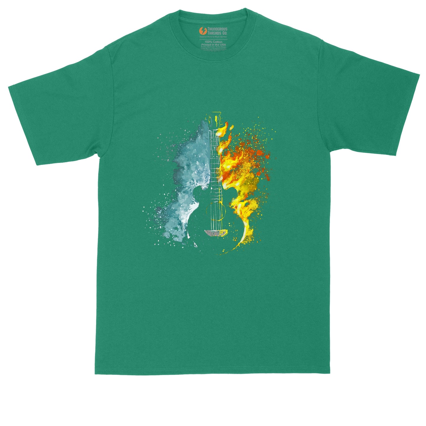 Fire and Water Guitar Design | Music Shirt | Guitar Player Shirt | Mens Big and Tall T-Shirt