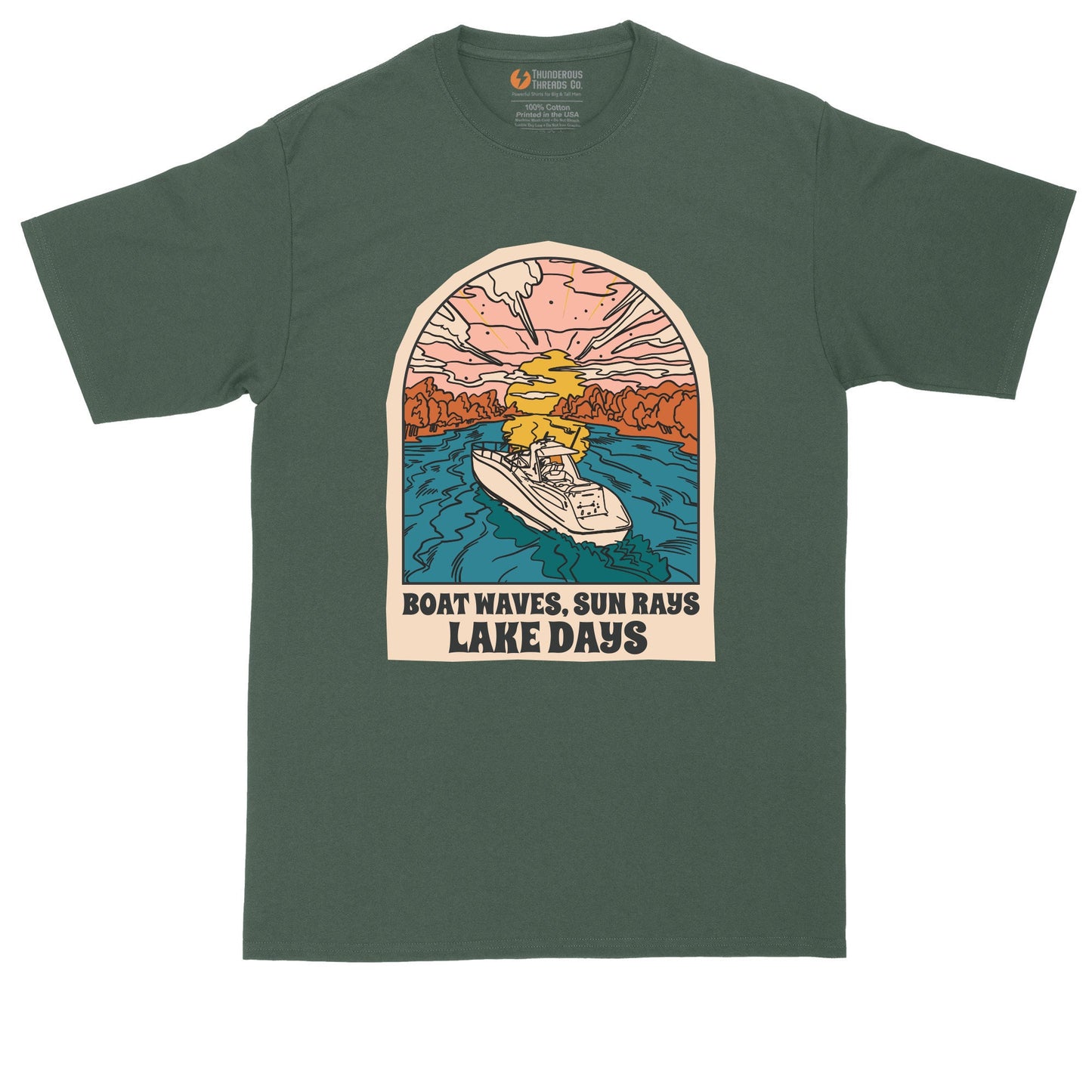 Boat Waves Sun Rays Lake Days | Mens Big & Tall Short Sleeve T-Shirt | Thunderous Threads Co