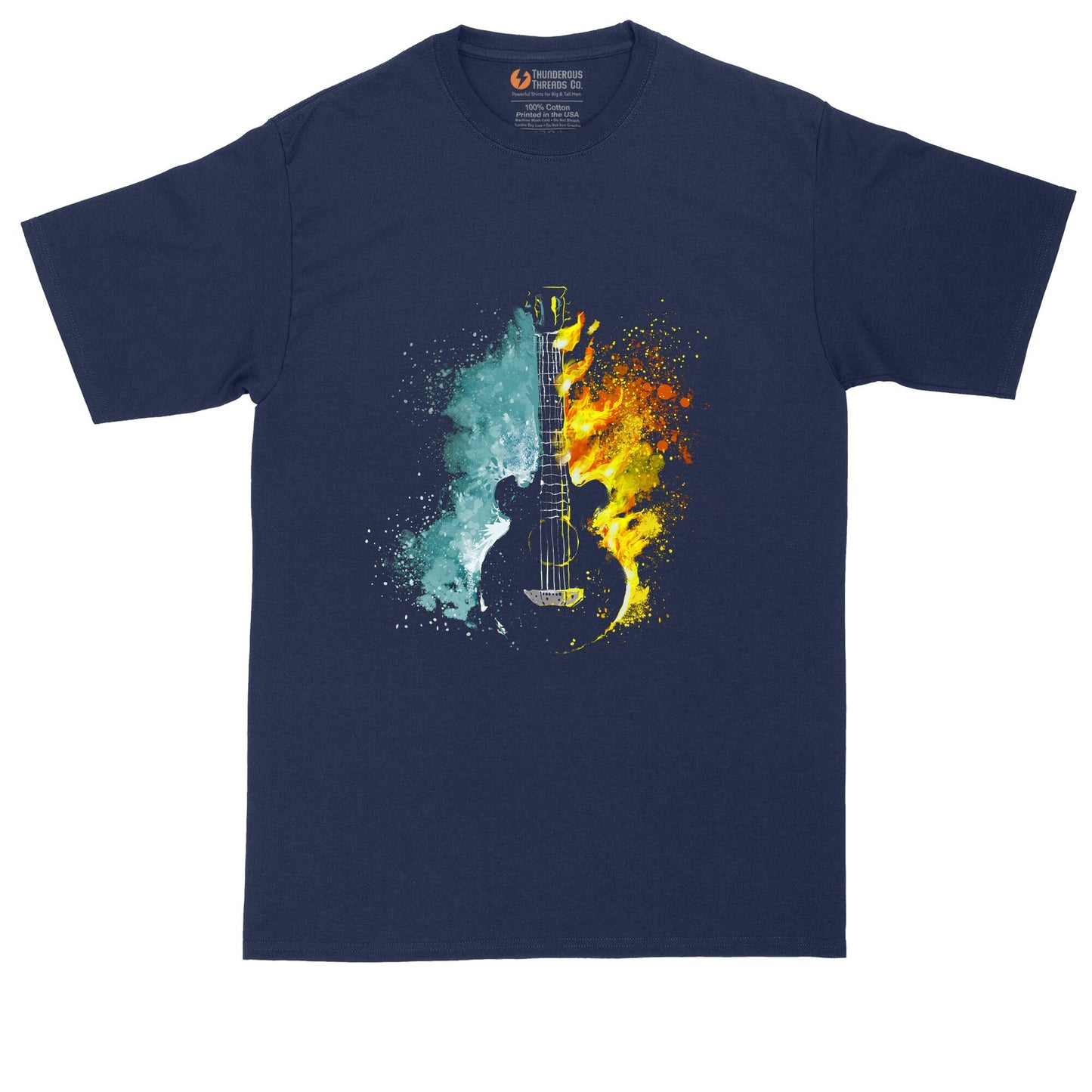 Fire and Water Guitar Design | Music Shirt | Guitar Player Shirt | Mens Big and Tall T-Shirt