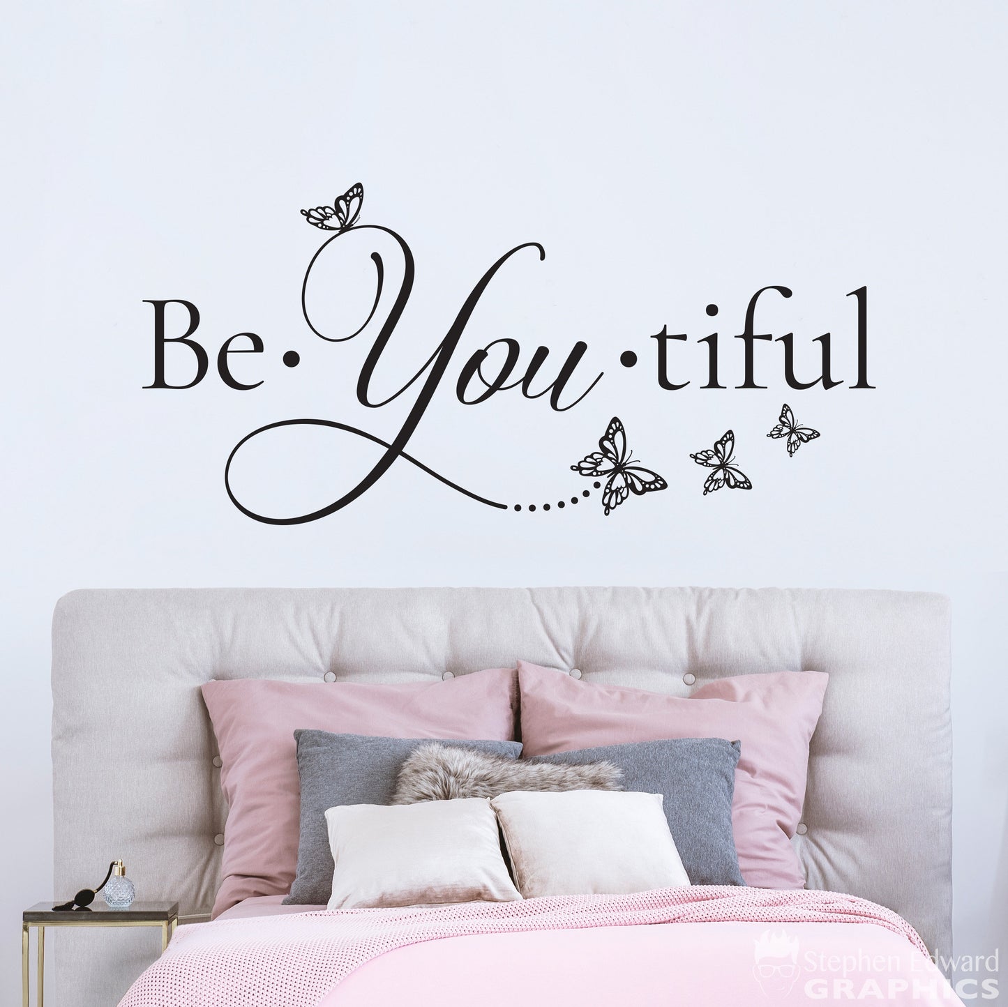 BeYOUtiful Wall Decal | Vinyl Quote with Butterflies | Girl Bedroom Decor