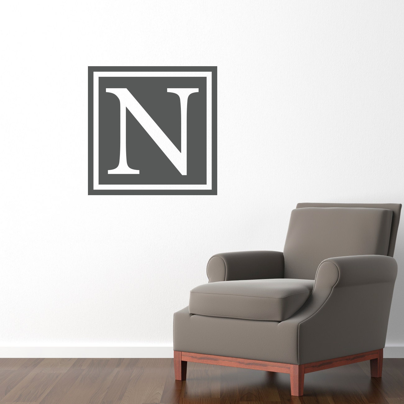 Square Initial Wall Decal - Personalized Decal with Initial - Large