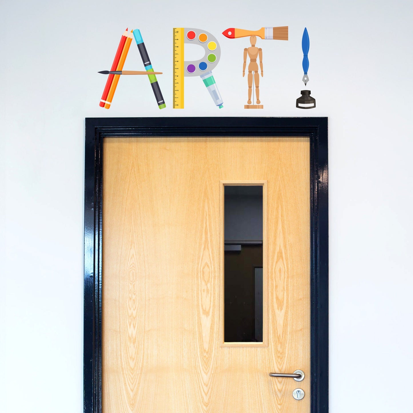 Art Room Decal. The word ART! made up of art supplies..