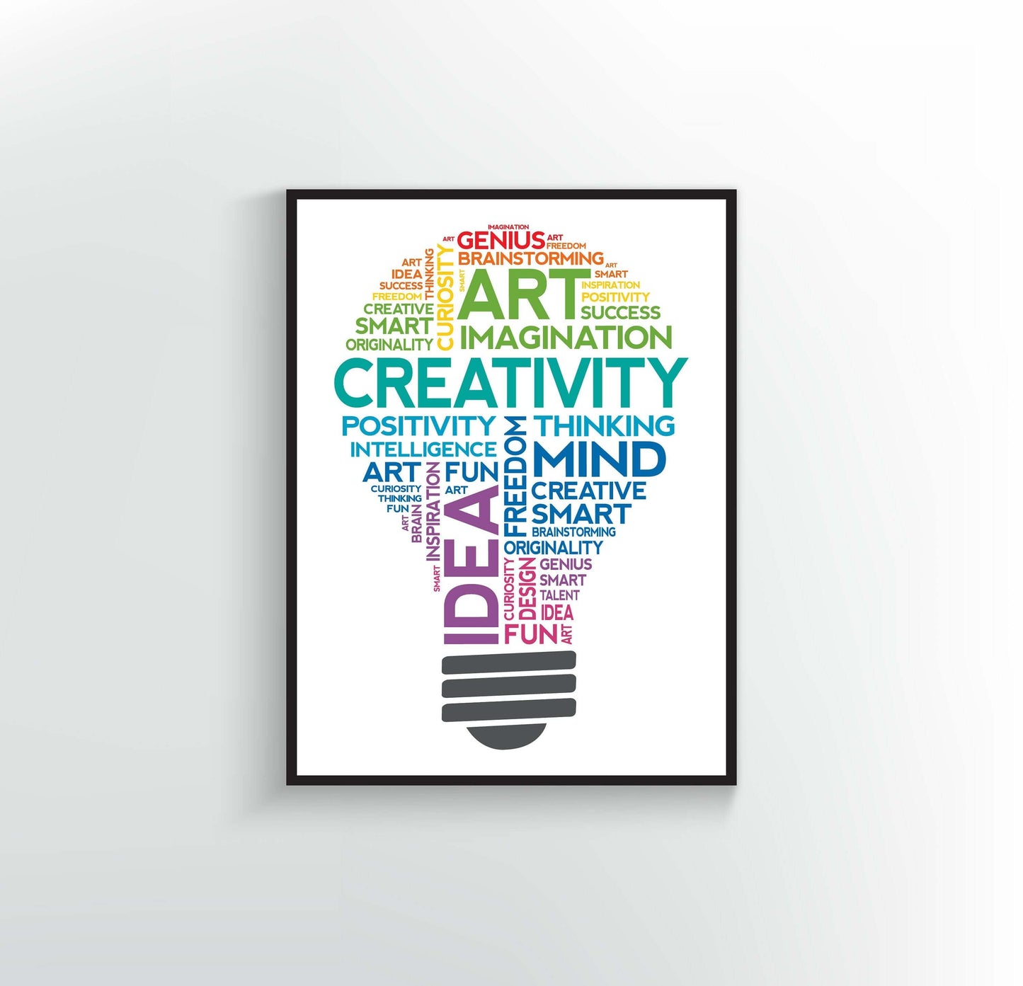 Creativity word cloud in the shape of a lightbulb Poster or Print