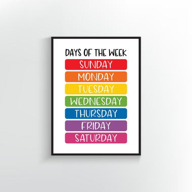 Days of the week Poster or Print.