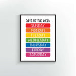 Days of the week Poster or Print.