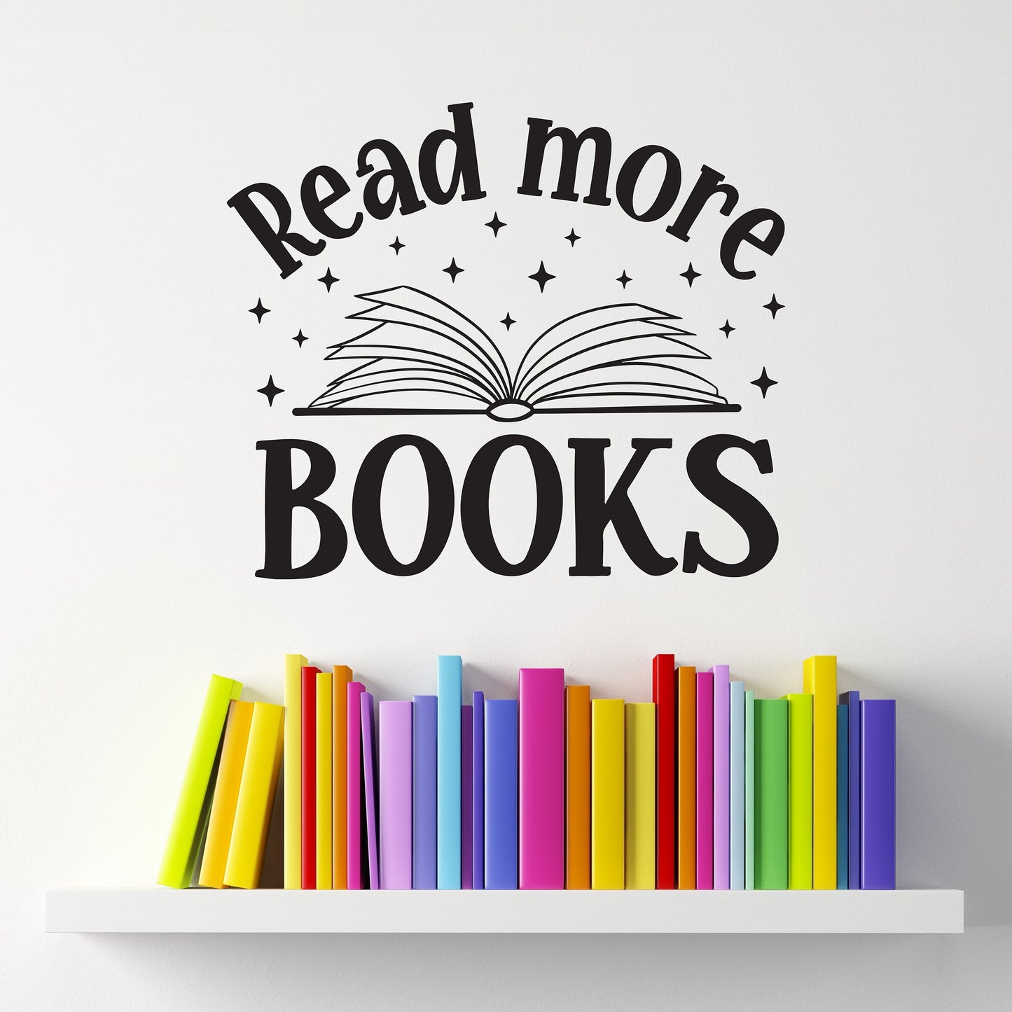 Read more Books Decal. Book graphic with stars. Classroom or Library Decor.