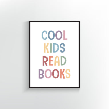 Cool Kids Read Books Poster & Print. Muted Rainbow colors.