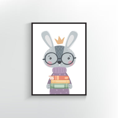 Book Bunny Print. Reading Wall Decor Poster.