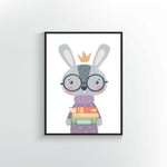 Book Bunny Print. Reading Wall Decor Poster.