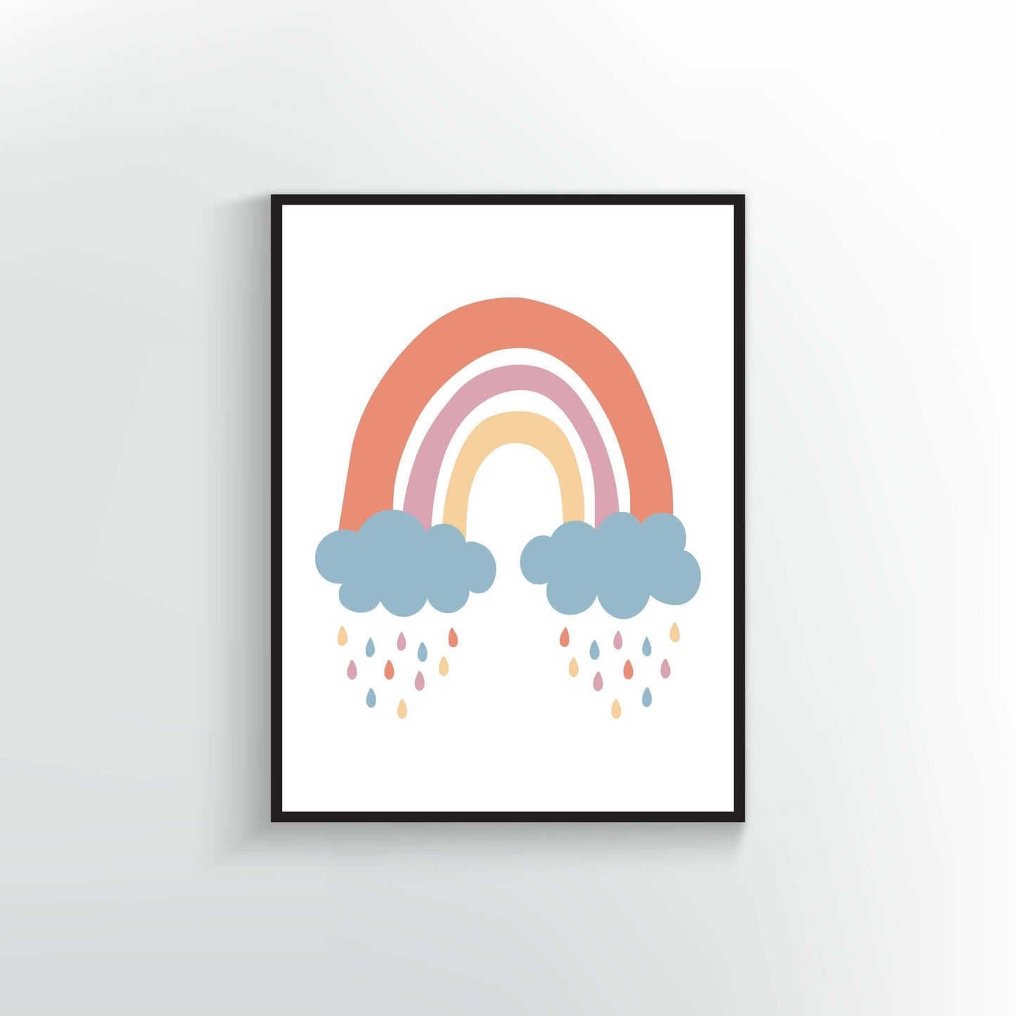 Rainbow with multiple colored raindrops Poster or Print.