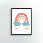 Rainbow with multiple colored raindrops Poster or Print.