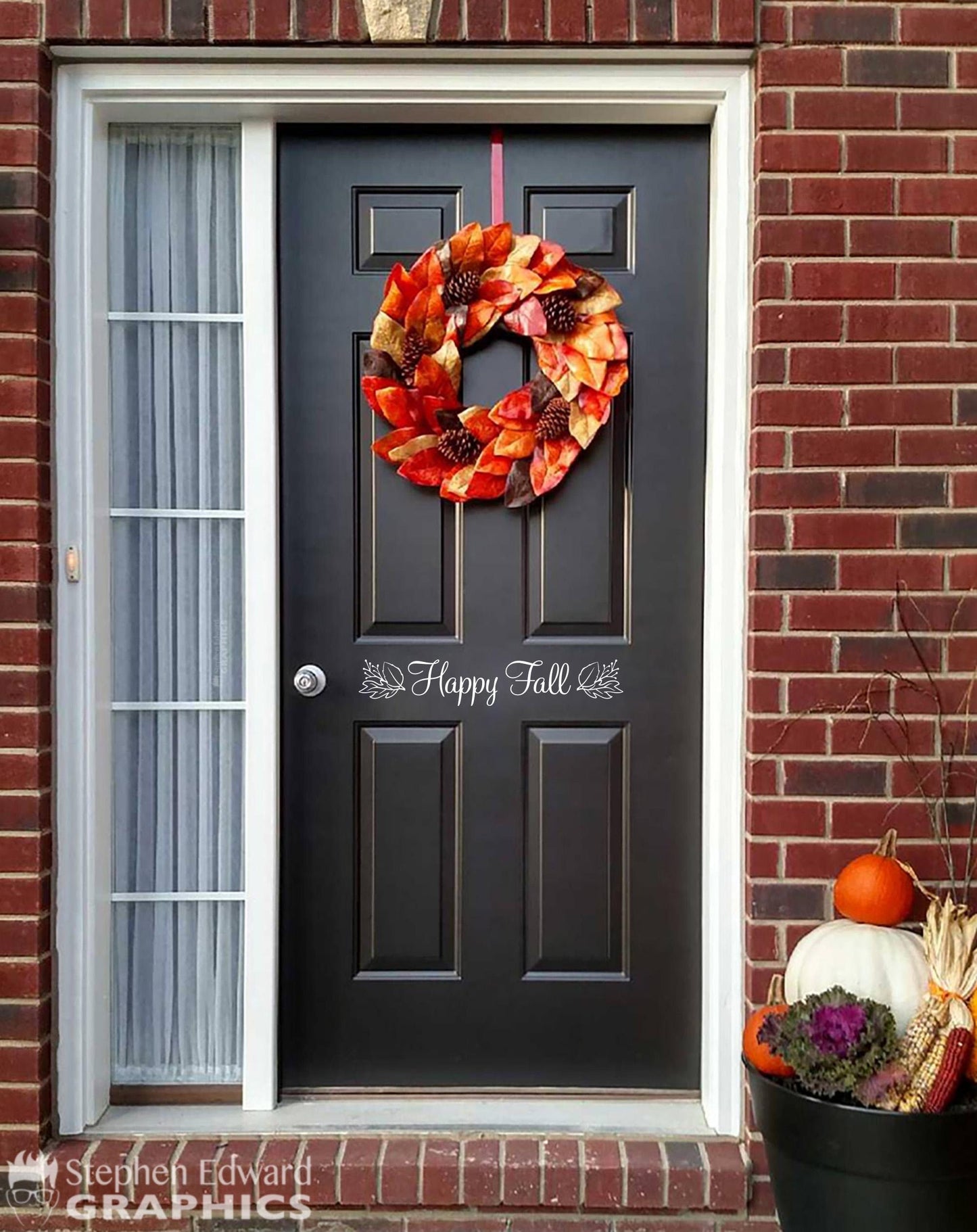 Happy Fall door decal. Leaves graphic.