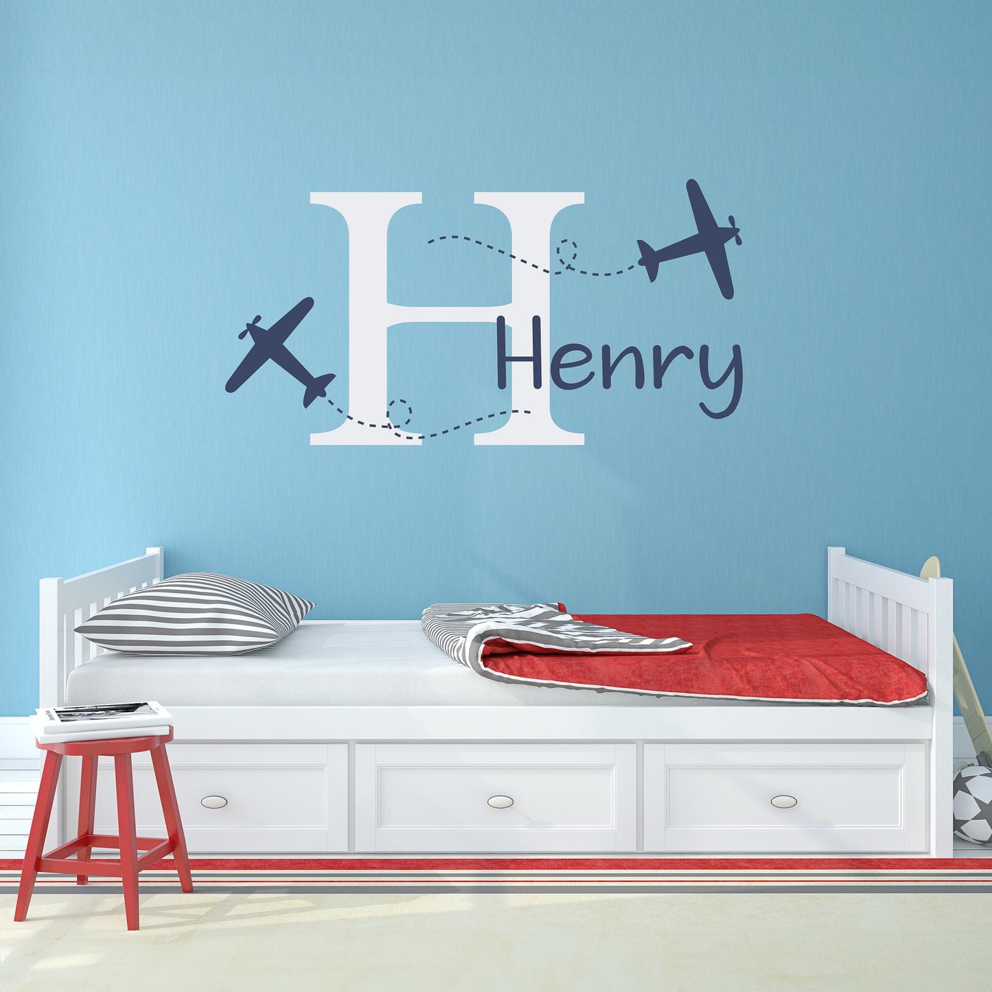 Personalized Airplane Wall Decal Set. Plane, name, initial.