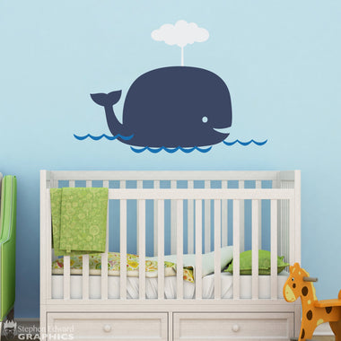 Big Whale Decal Set. Waves and water spout.