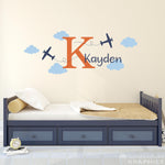 Personalized Airplane Decal set. Clouds, planes, initial, name.