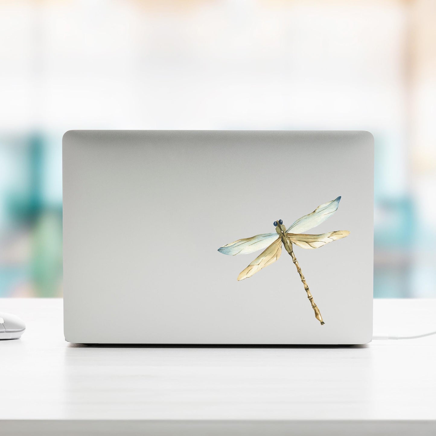 Dragonfly Laptop Decal. Watercolor style sticker.