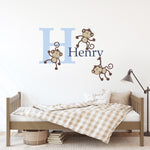 Personalized Monkey Wall Decal Set. Initial, name, monkeys.