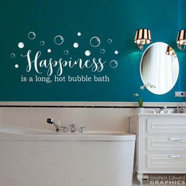 Happiness is a long, hot bubble bath Decal. Bathroom Decor. Girl Wall Art.