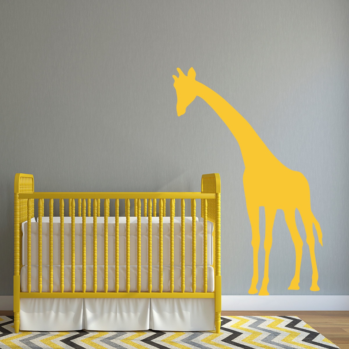 Giraffe Wall Decal. Giraffe Decal leaning over crib. Nursery Wall Decor.