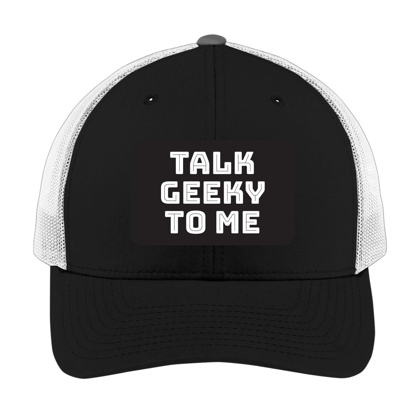 Talk Geeky to Me | Men's Trucker Cap | Mesh Hat | Nerd Hat | Sarcastic Hat | Unisex | Funny Hat