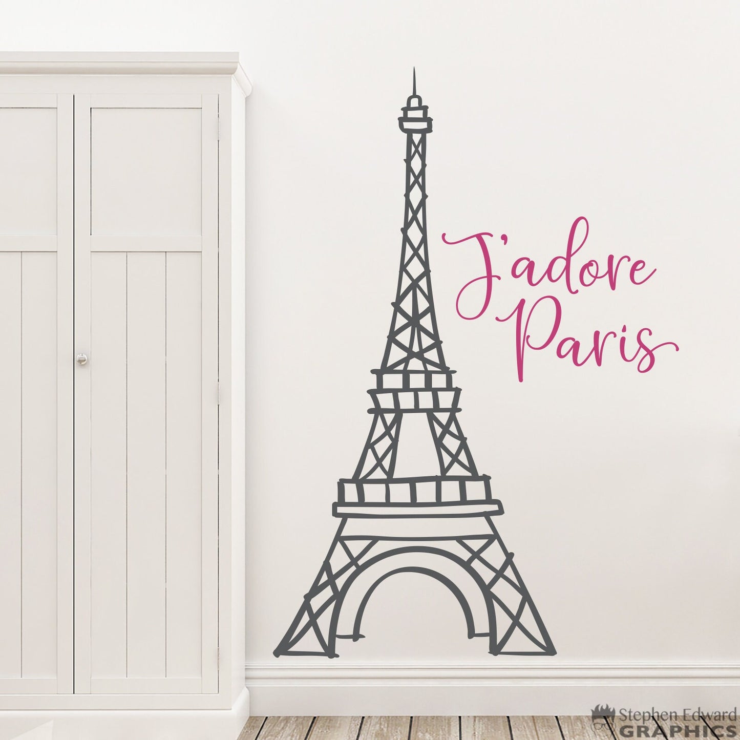 J'adore Paris Eiffel Tower Decal Set | French Bedroom Decor | Eiffel Tower Wall Sticker with I love Paris quote