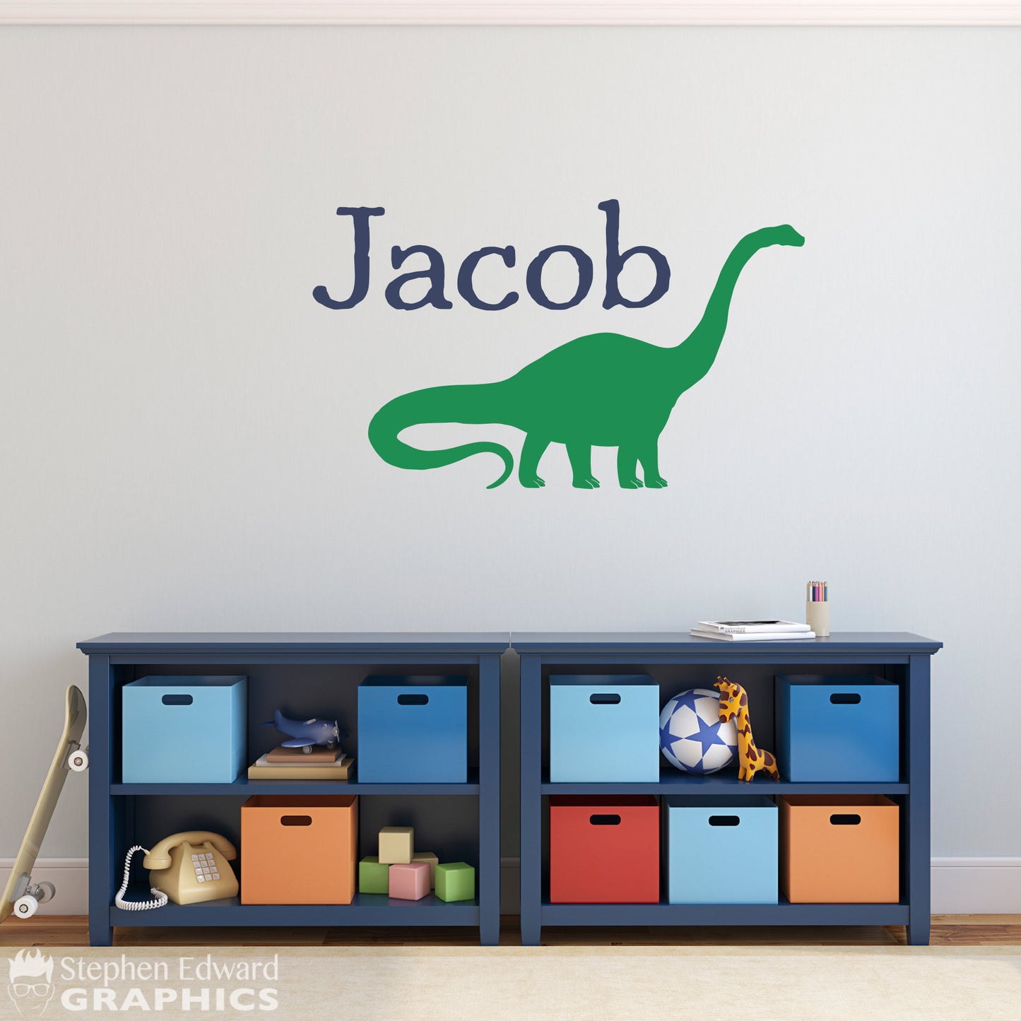Dinosaur & Name Decal Set - Apatosaurus Decal - Boy Bedroom Decor