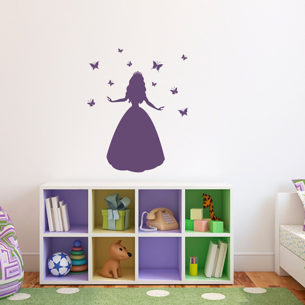 Princess Wall Decal with Butterflies - Butterfly Vinyl Wall Art - Children Wall Decals - Medium