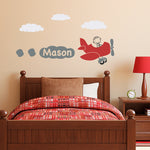 Plane Wall Decal with Boys Name Personalized - Airplane Decal - Boy Personalized Wall Sticker - Kids Wall Decor - Name Decal