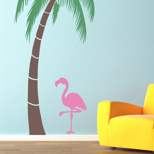 Pink Flamingo Wall Decal - Tropical bird wall art - Flamingo add-on for Palm Tree