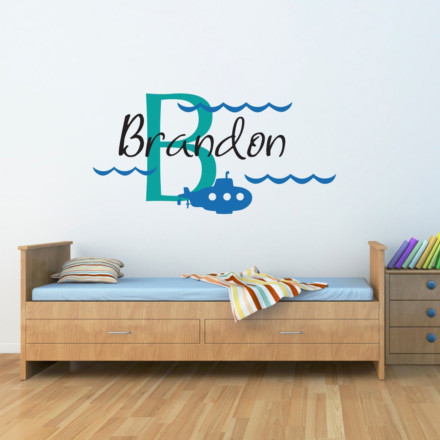 Initial Boys Name Wall Decal - Submarine Decal - Personalized Boy Decal - Large
