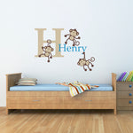 Custom Boys Name Wall Decal with Monkey Set and Initial - Personalized Boy Decal - Large