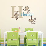 Boys Name Wall Decal with Monkey Set and Initial - Personalized Boy Decal - Medium