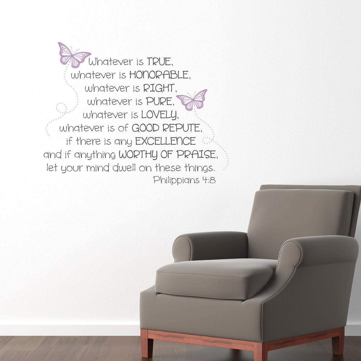 Philippians 4:8 Decal - Whatever is true - Christian Wall Decor - Bible Verse Decal - Medium